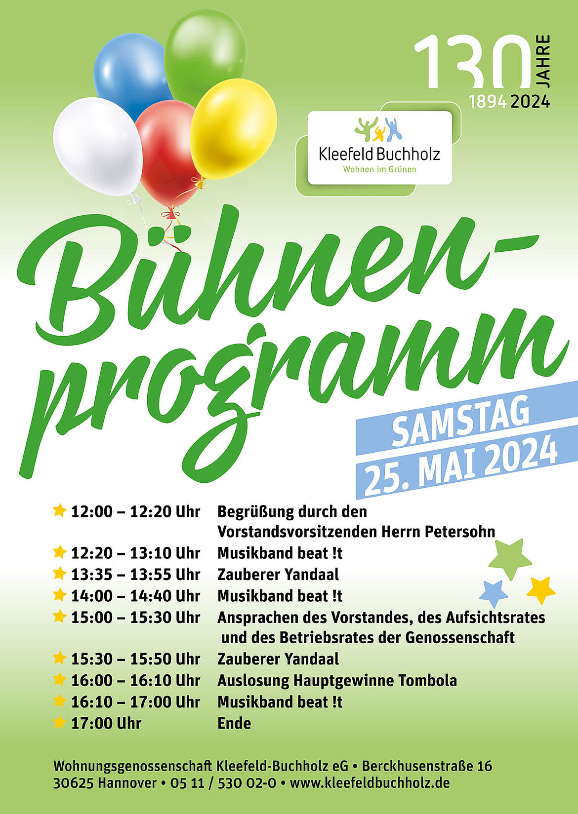 Programm Mieterfest der Wohnungsgenossenschaft Kleefeld-Buchholz eG 